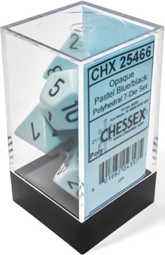 CHX25466 Chessex Opaque Pastel Blue with Black 7-Die Polyhedral Set published by Chessex