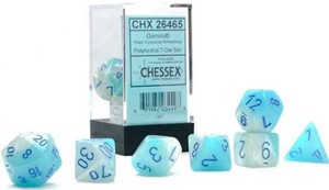 2!CHX26465 Chessex Gemini 7 Dice Polyhedral Set - Pearl Turquoise And White With Blue published by Chessex