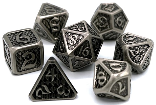 DHDM0200020 7pc RPG Dice Set: Drakona Eldric Argentum published by Die Hard Dice