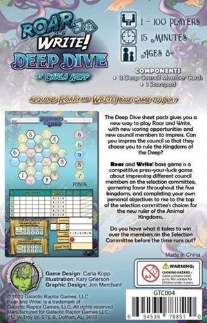 GRGGTC004 Roar And Write Board Game: Deep Dive Expansion published by Galactic Raptor