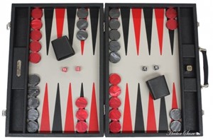 HSB652BLACK Black Leather Competition Backgammon Set (Hector Saxe) published by Hector Saxe