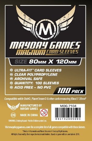 MDG7104 Mayday Magnum 100 Card Sleeves 80mm x 120mm published by Mayday Games