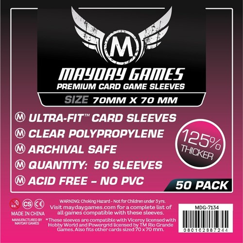 50 x Clear Square Card Sleeves 70mm x 70mm (Mayday Premium)