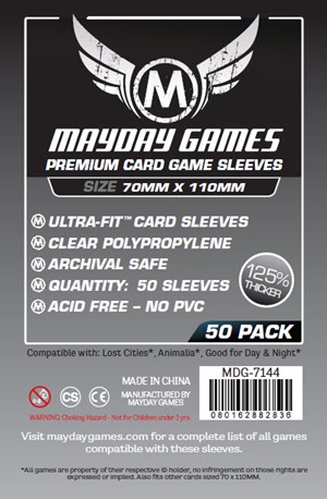 MDG7144 50 x Clear Card Sleeves 70mm x 110mm (Mayday Premium) published by Mayday Games