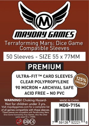 3!MDG7154 50 x Clear Premium Terraforming Mars: Dice Game Sleeves 55mm x 77 mm published by Mayday Games