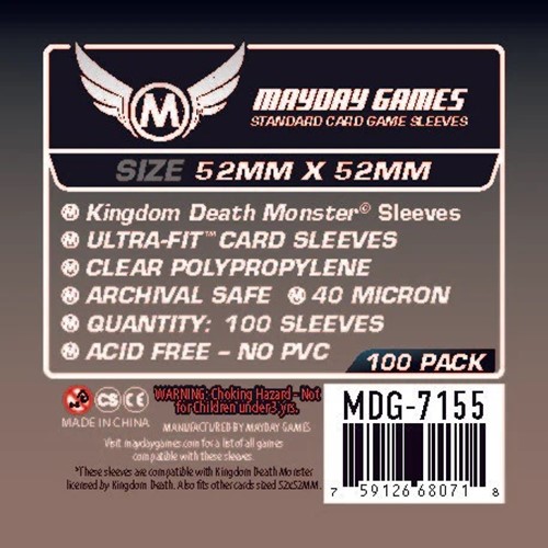 MDG7155 100 x Clear Standard Kingdom Death Monster Card Sleeves 52mm x 52mm published by Mayday Games