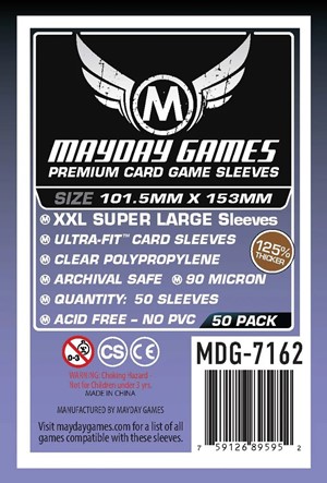 3!MDG7162 50 x Clear Premium XXL Super Large Sleeves 101.5mm x 153mm published by Mayday Games