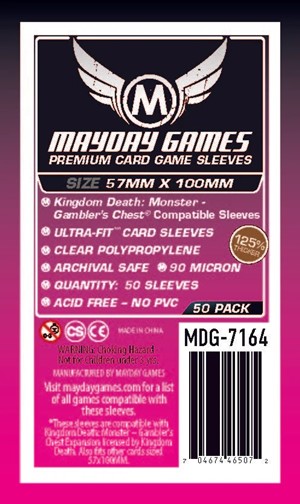 3!MDG7164 50 x Clear Premium Kingdom Death Gambler's Chest Compatible Sleeves 57mm x 100mm published by Mayday Games