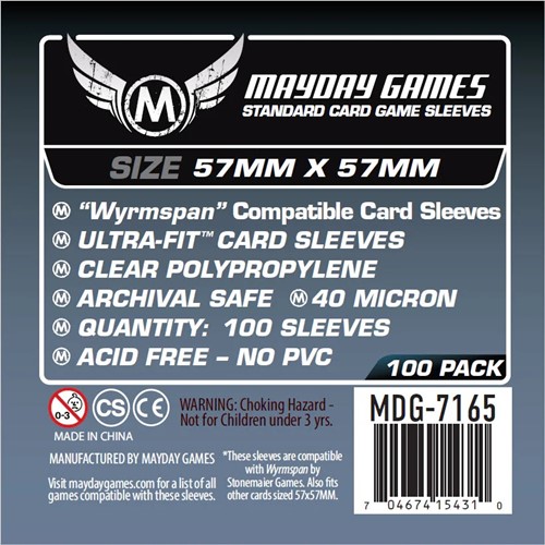 MDG7165 100 x Clear Standard Wyrmspan Compatible Card Sleeves 57 x 57mm published by Mayday Games