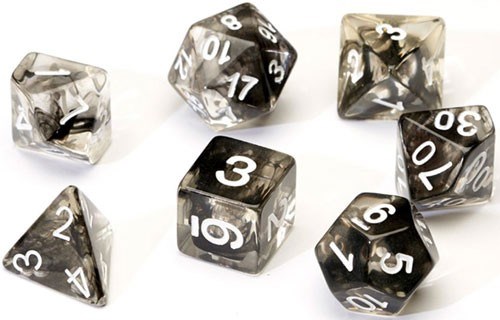SDZ000108 Black Cloud Transparent Polyhedral Dice Set published by Sirius Dice