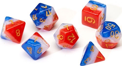 Red White Blue Semi-Transparent Polyhedral Dice Set
