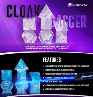 2!SDZ001001 Blue Cloak And Dagger Polyhedral Dice Set published by Sirius Dice