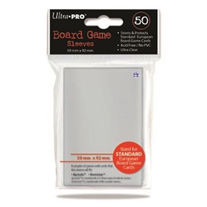 3!UP82602S 50 x Clear Standard European Card Sleeves 59mm x 92mm (Ultra Pro) published by Ultra Pro