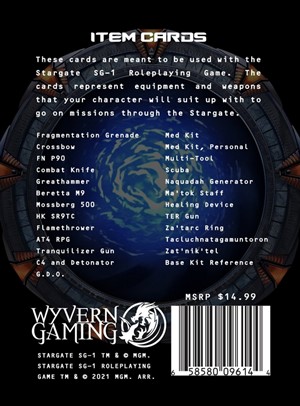 2!WYV006019 Stargate SG-1 RPG: Item Cards published by Wyvern Gaming