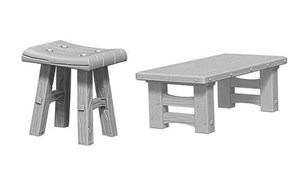 WZK72593S Pathfinder Deep Cuts Unpainted Miniatures: Wooden Table and Stools published by WizKids Games