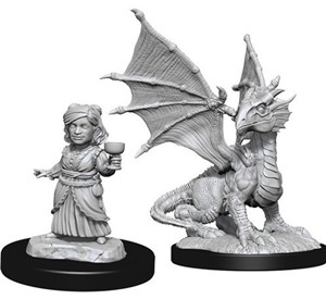 WZK90153S Dungeons And Dragons Nolzur's Marvelous Unpainted Minis: Silver Dragon Wyrmling And Female Halfling published by WizKids Games